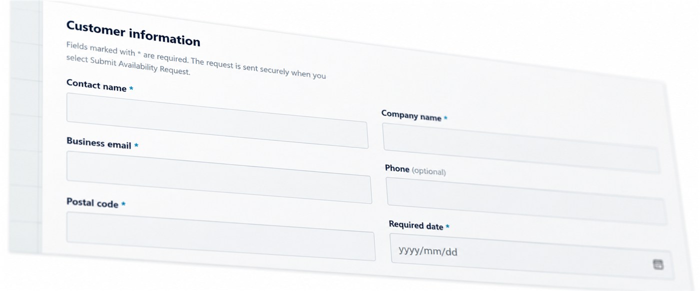 ChromVale availability request form with customer and delivery fields