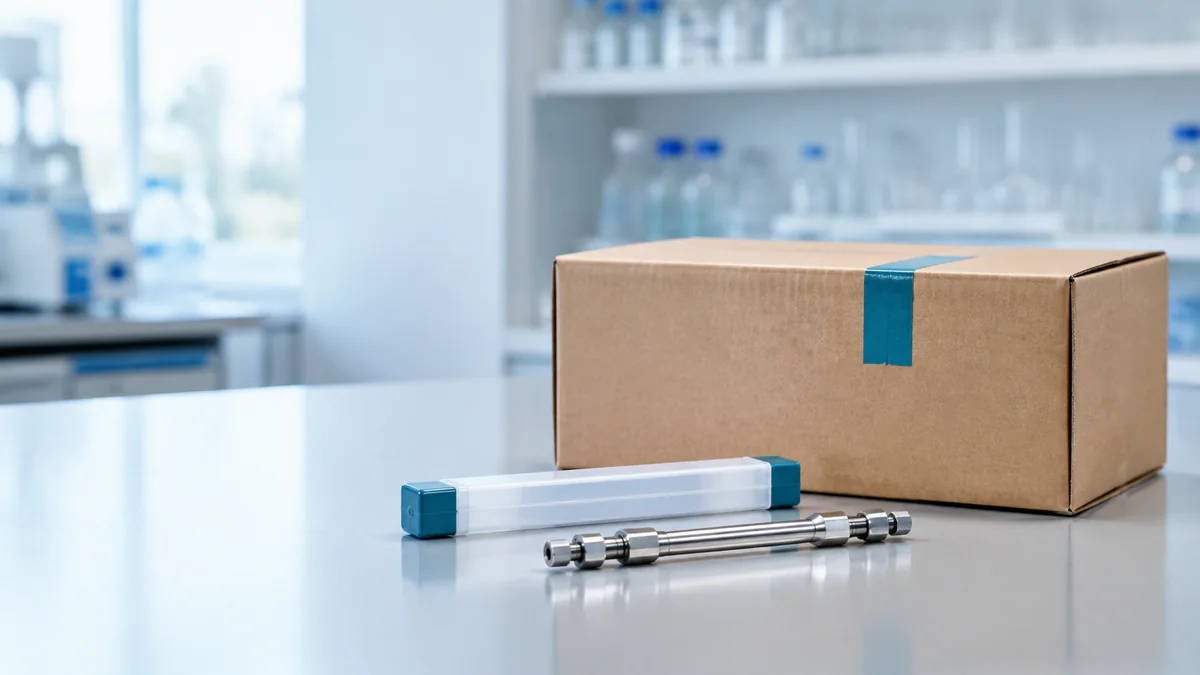 Packaged laboratory shipment in a bright workspace